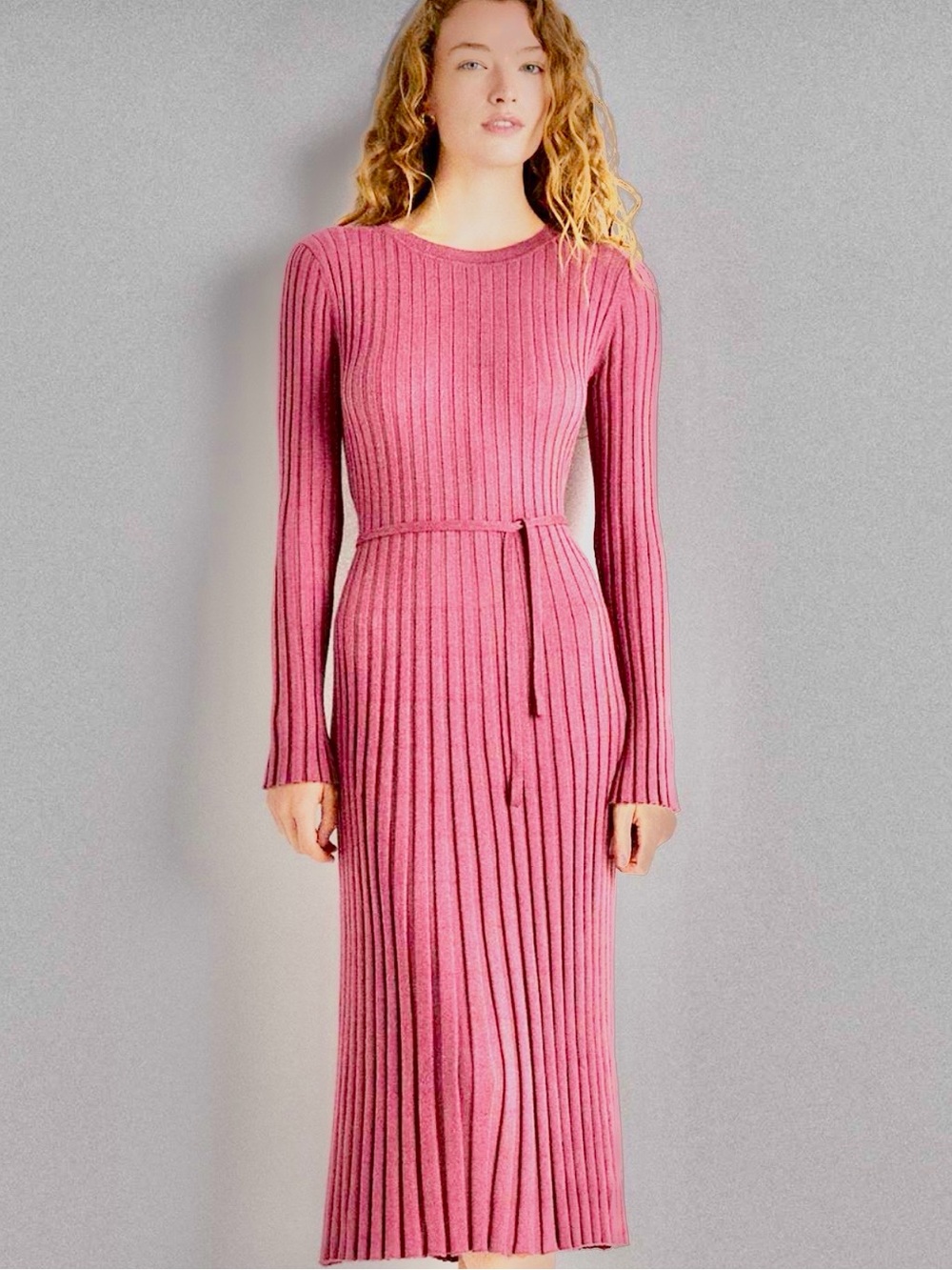 Quince Cotton Cashmere Ribbed Long Sleeve Crew  Dress